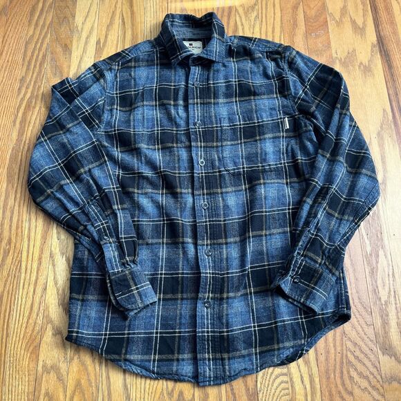 Woolrich 100% Cotton Flannel Shirt Men's Small Blue Black Plaid Workwear Outdoor - Picture 1 of 7